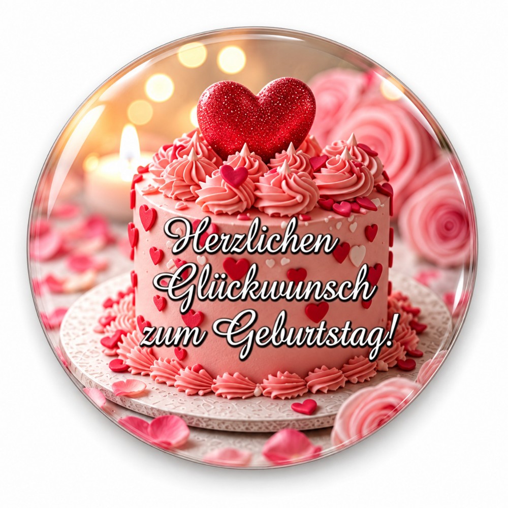 Herzlichen Glückwunsch zum Geburtstag – Personalisierbarer NFC-Geburtstagssticker mit rosa Herztorte