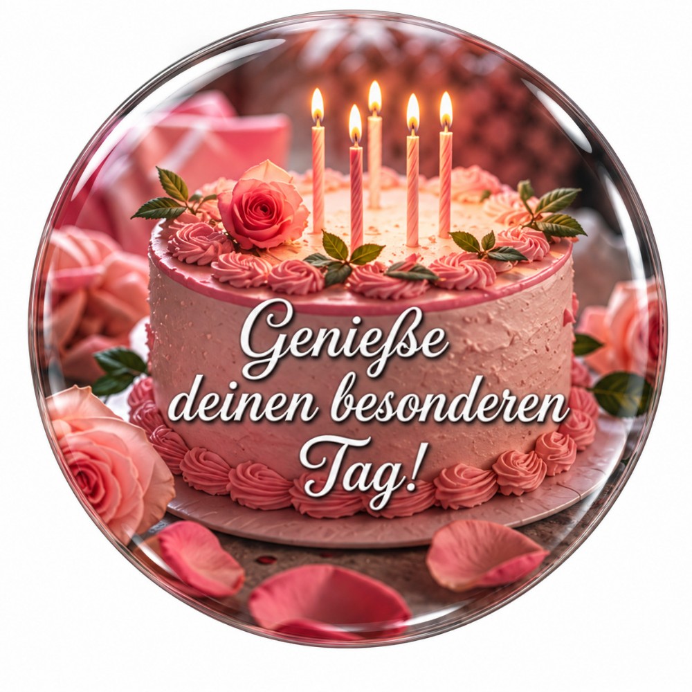 Goditi il tuo giorno speciale – Adesivo NFC personalizzato con torta rosa e rose