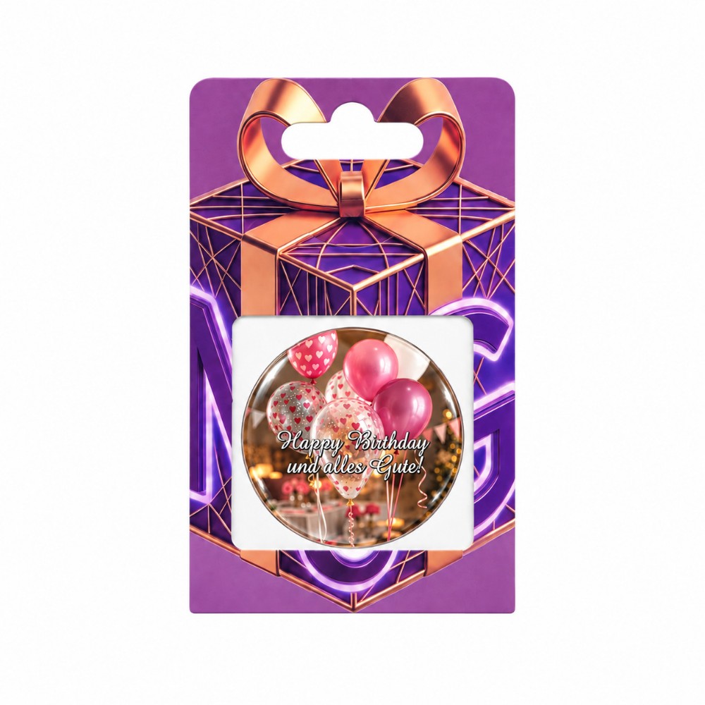Happy Birthday and Best Wishes – Personalised NFC Birthday Sticker with Pink Heart Balloons