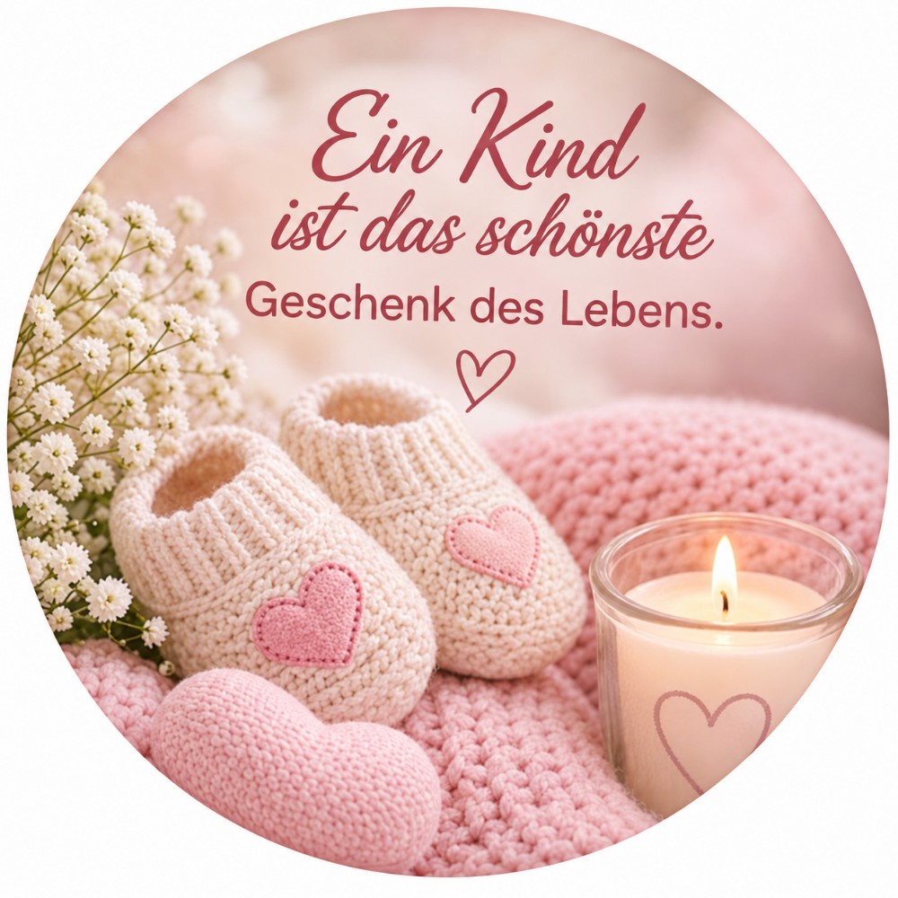 Ein Kind ist das schönste Geschenk des Lebens - personalisierbarer NFC-Sticker in Rosa zur Geburt