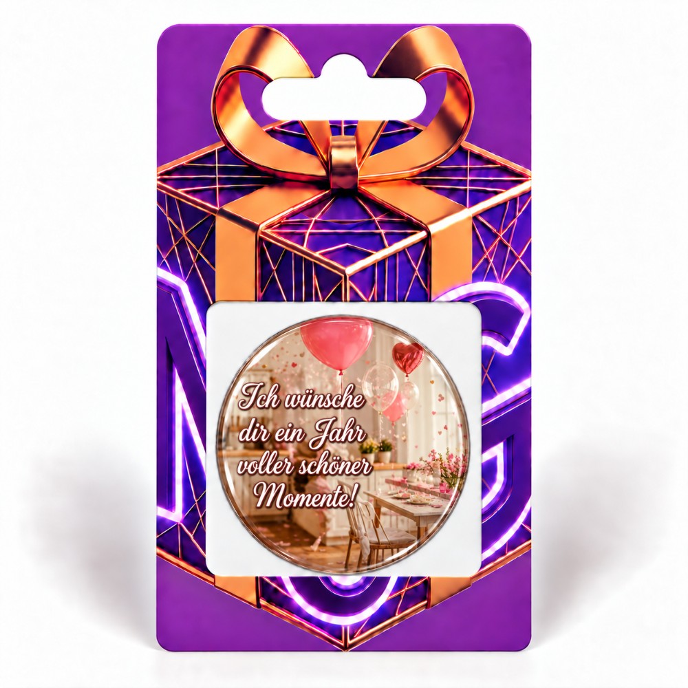 Wishing you a year full of beautiful moments – Personalised NFC birthday sticker with pink balloons