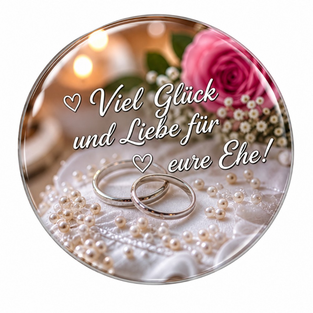 Amor e felicidade no vosso casamento – Autocolante NFC de casamento personalizável com alianças, pérolas e rosa