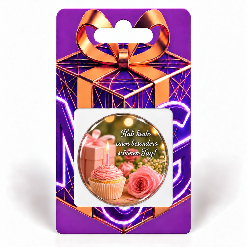 Have an especially lovely day – Personalised NFC birthday sticker with cupcake and pink rose