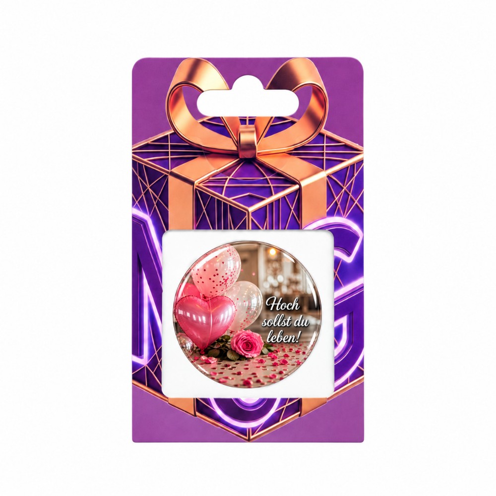 Hoch sollst du leben – Personalisierbarer NFC-Geburtstagssticker mit rosa Herzballons und Rose