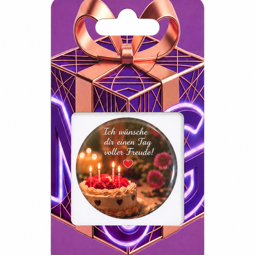 Ich wünsche dir einen Tag voller Freude - personalisierbarer NFC-Geburtstagssticker mit Torte und Rosen