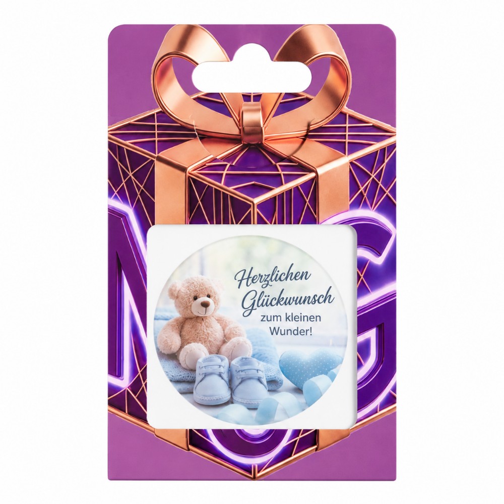Herzlichen Glückwunsch zum kleinen Wunder! - personalisierbarer NFC-Sticker in Blau zur Geburt