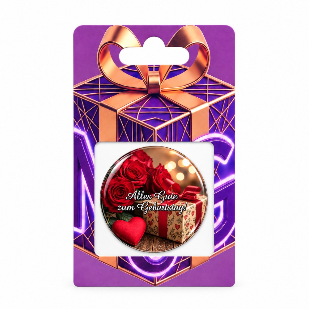 Alles Gute zum Geburtstag – Personalisierbarer NFC-Geburtstagssticker mit roten Rosen, Geschenk und Herz