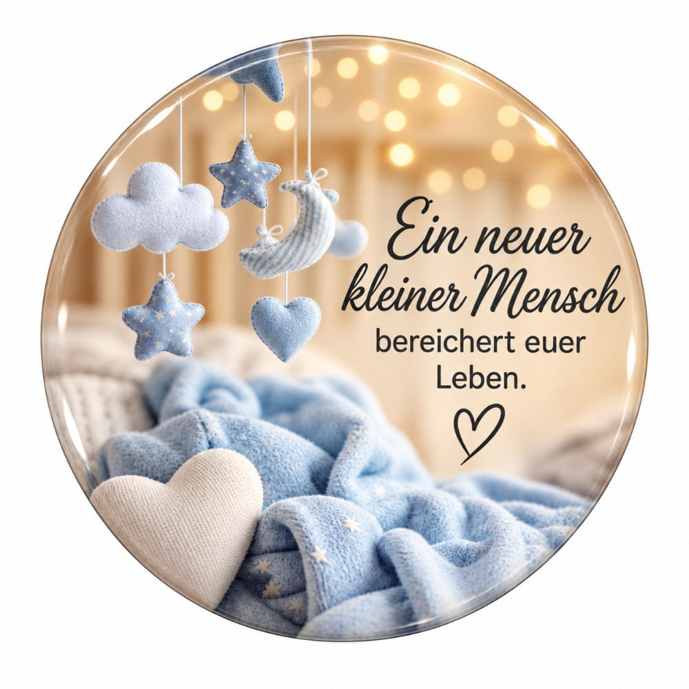 A New Little Person Enriches Your Life - Personalised Blue NFC Sticker for a New Arrival