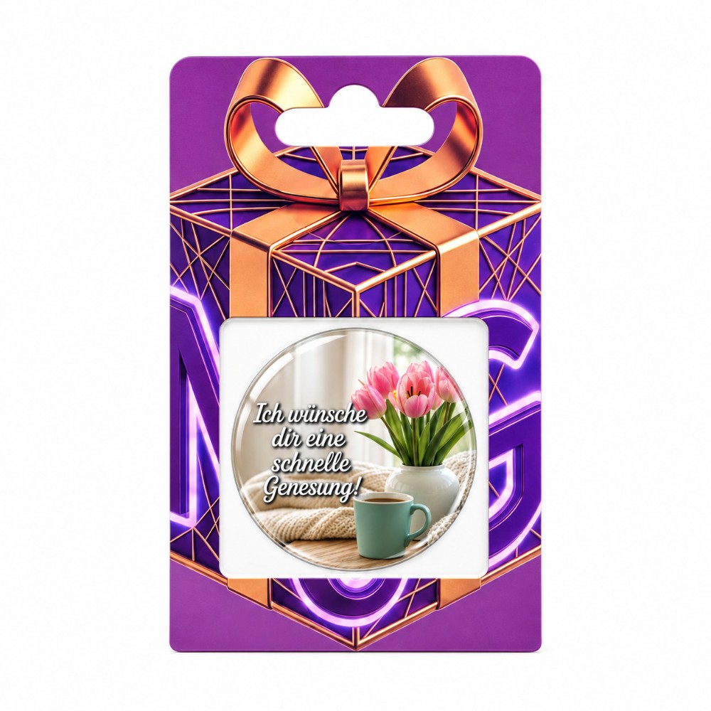 Ich wünsche dir eine schnelle Genesung – Personalisierbarer NFC-Genesungssticker mit rosa Tulpen und Tee
