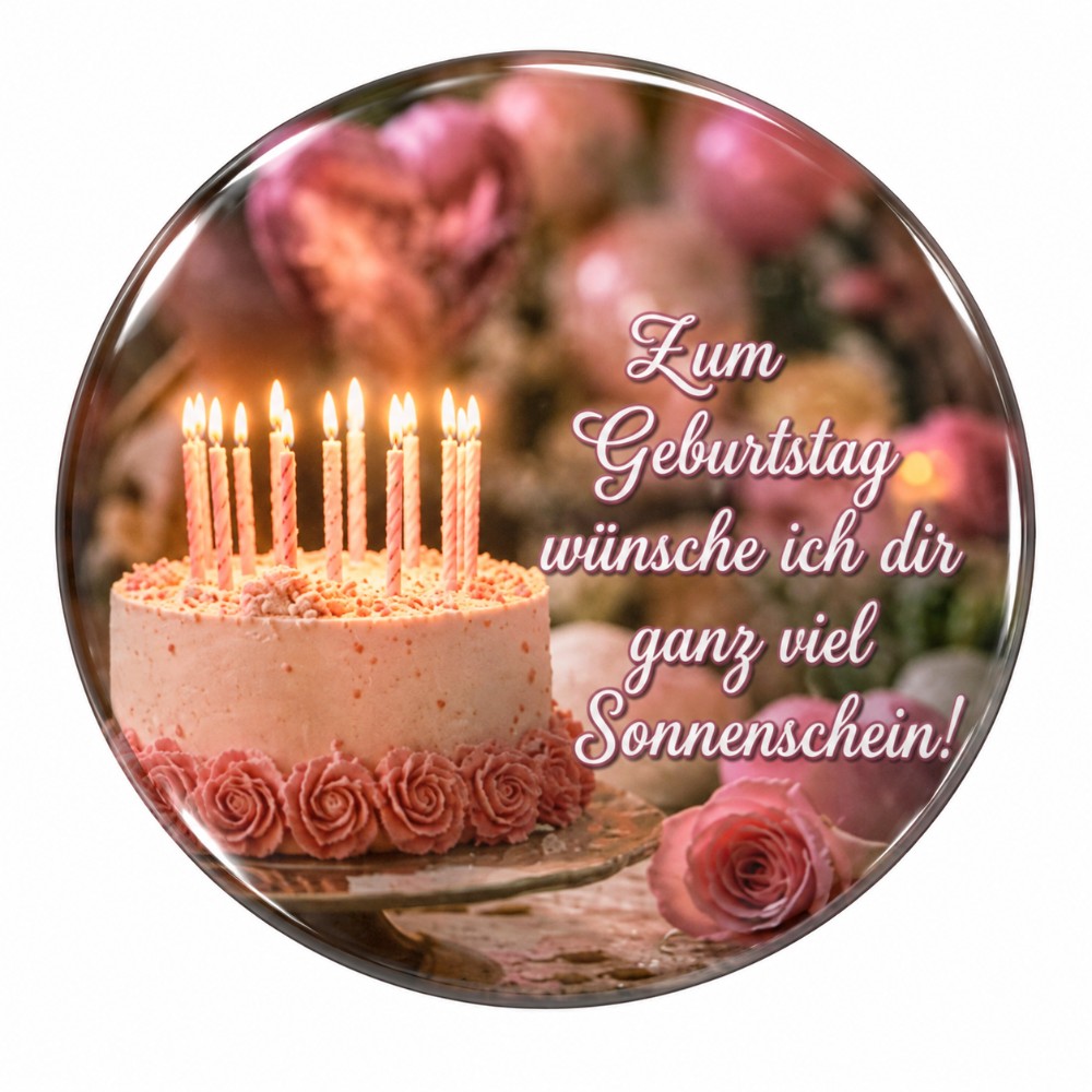 Zum Geburtstag wünsche ich dir ganz viel Sonnenschein – Personalisierter NFC-Geburtstagssticker mit Torte und Rosen