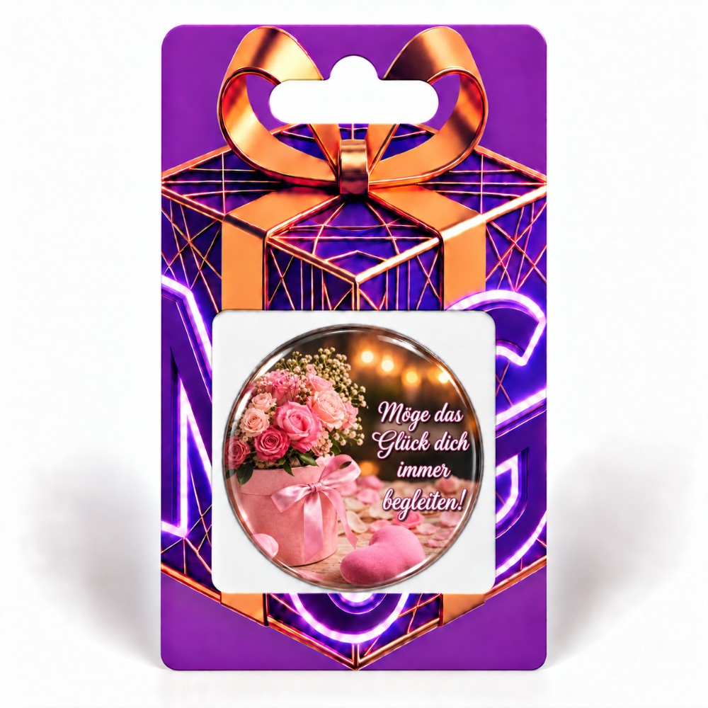 May happiness always accompany you – Personalised NFC good luck sticker with pink roses and heart