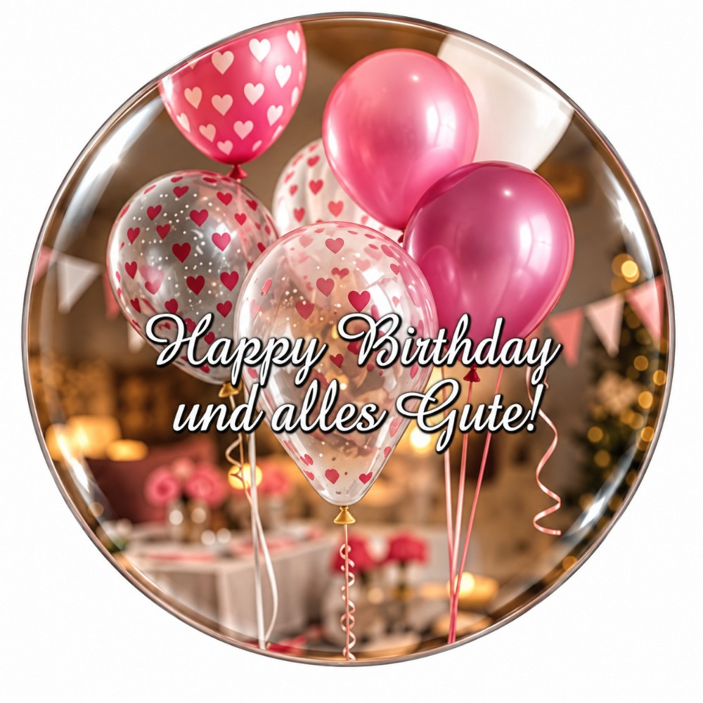 Happy Birthday and Best Wishes – Personalised NFC Birthday Sticker with Pink Heart Balloons
