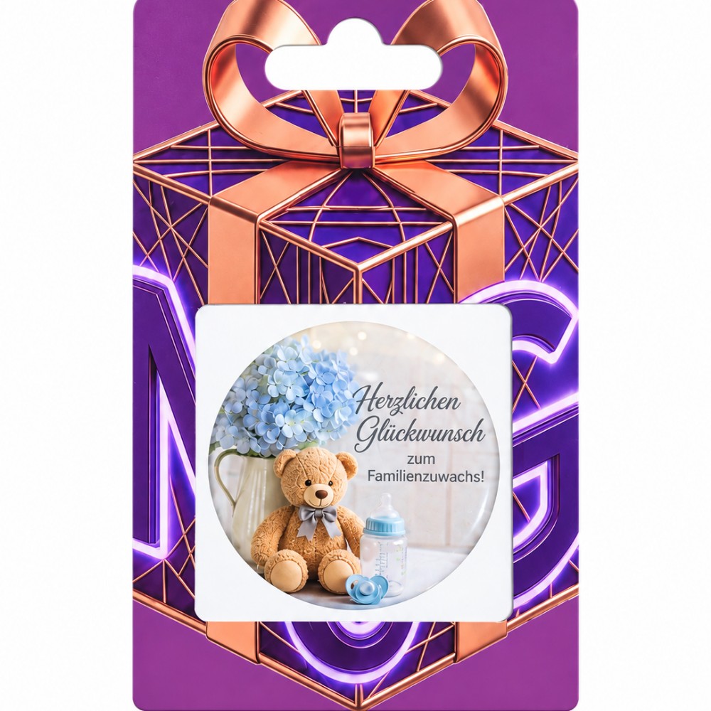 Enhorabuena por el nuevo miembro de la familia - pegatina NFC azul personalizable con osito