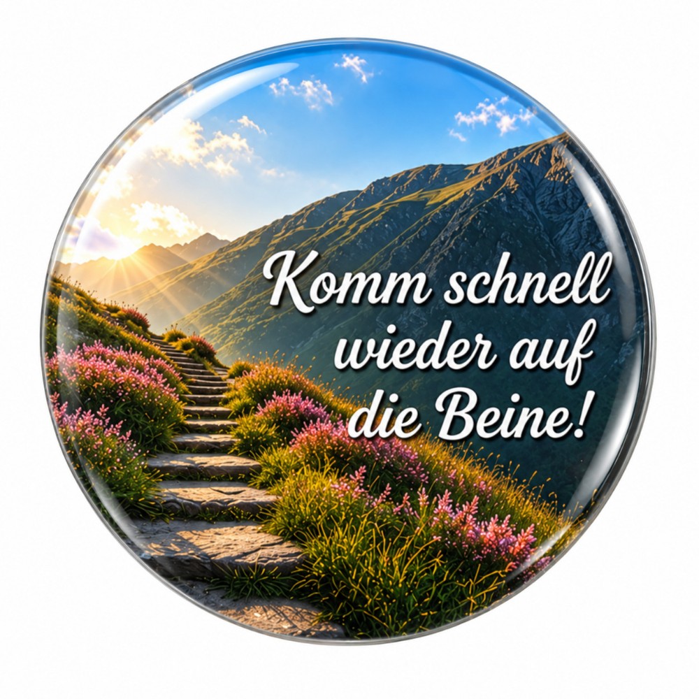 Komm schnell wieder auf die Beine – Personalisierbarer NFC-Genesungssticker mit Bergweg