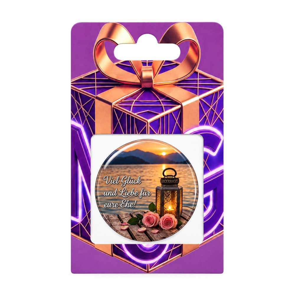Viel Glück und Liebe für eure Ehe – Personalisierter NFC-Hochzeitssticker mit Laterne und Rosen