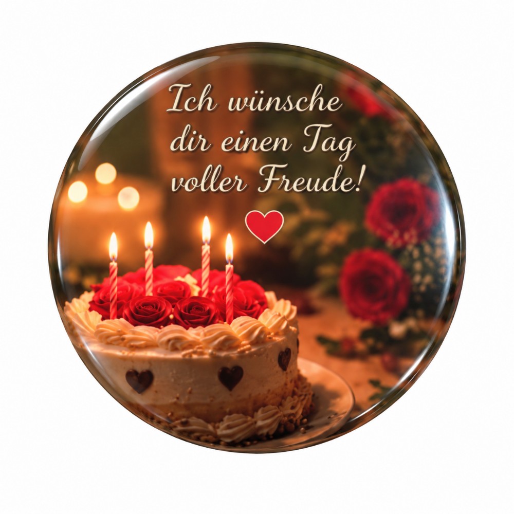 Ich wünsche dir einen Tag voller Freude - personalisierbarer NFC-Geburtstagssticker mit Torte und Rosen