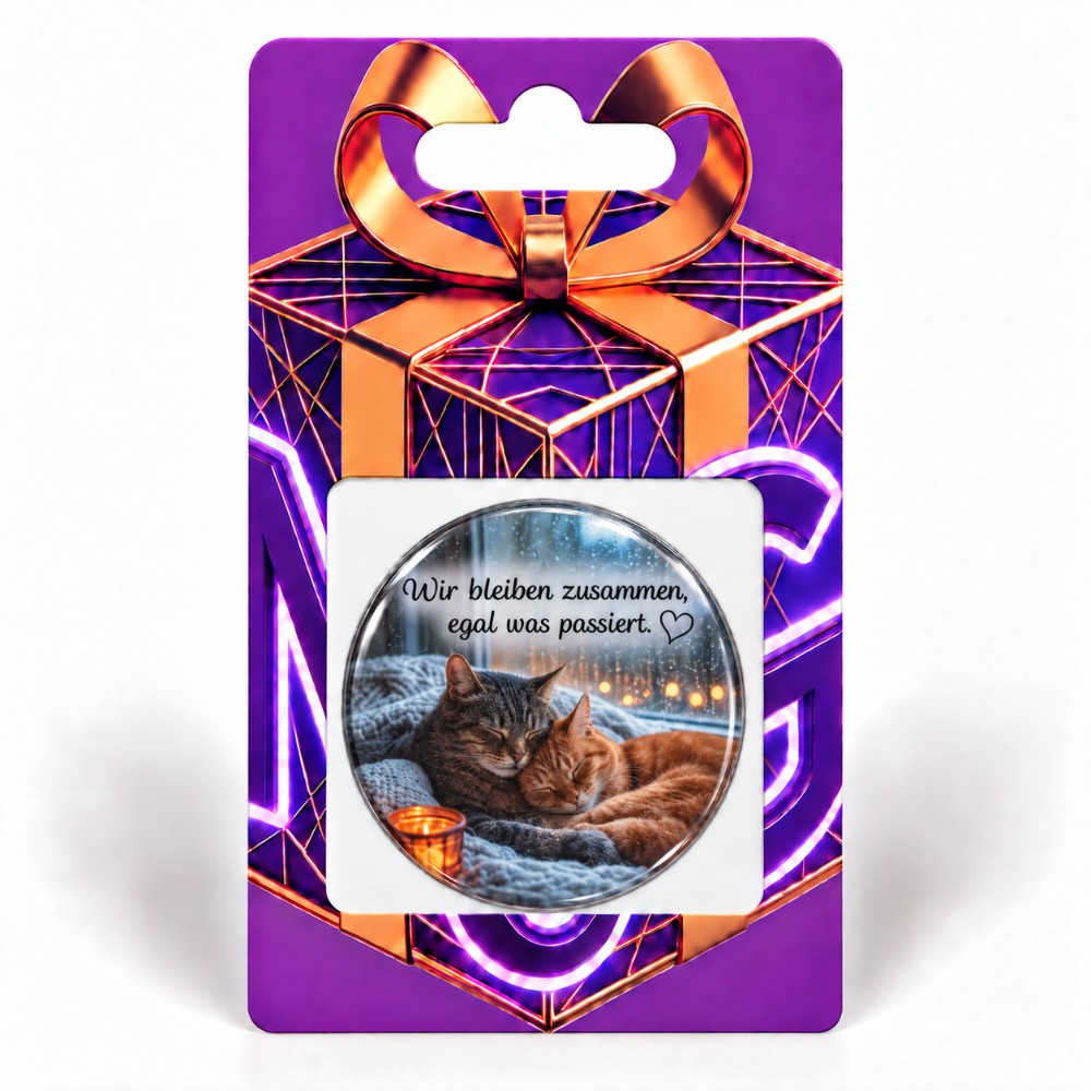 Wir bleiben zusammen, egal was passiert – Personalisierter NFC-Liebessticker mit kuschelnden Katzen
