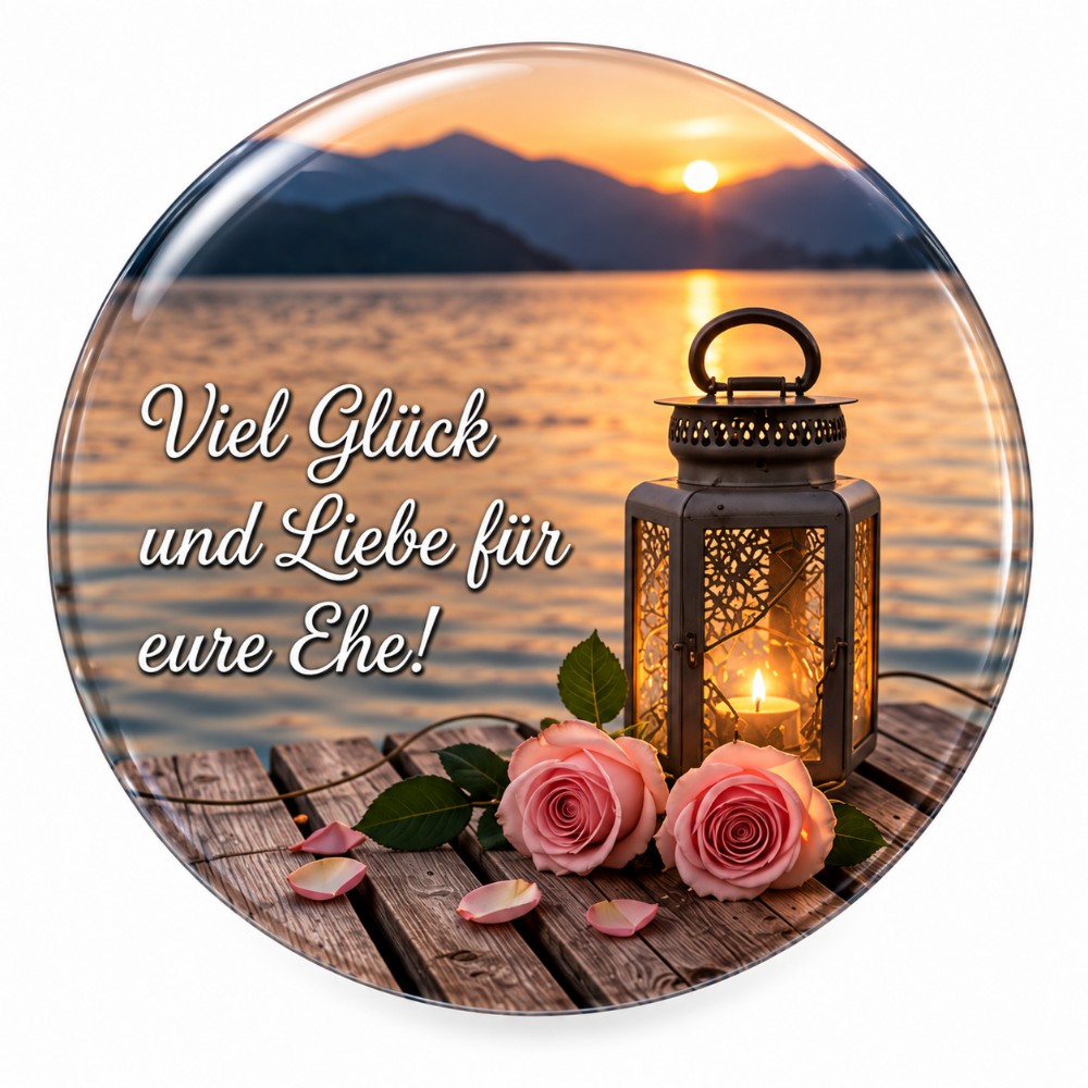 Viel Glück und Liebe für eure Ehe – Personalisierter NFC-Hochzeitssticker mit Laterne und Rosen
