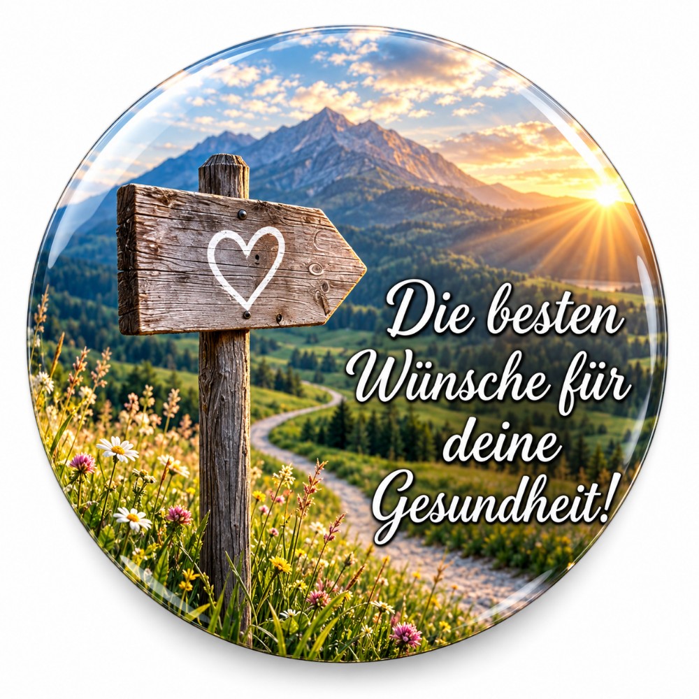 Die besten Wünsche für deine Gesundheit – Personalisierter NFC-Gesundheitssticker mit Bergweg