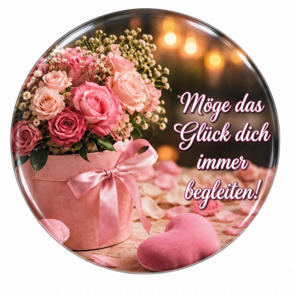 May happiness always accompany you – Personalised NFC good luck sticker with pink roses and heart