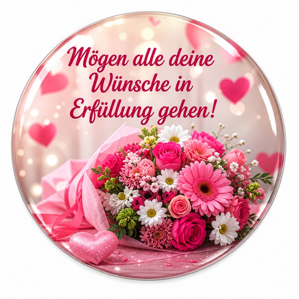 Che tutti i tuoi desideri si avverino – Adesivo NFC personalizzabile con fiori rosa e cuori