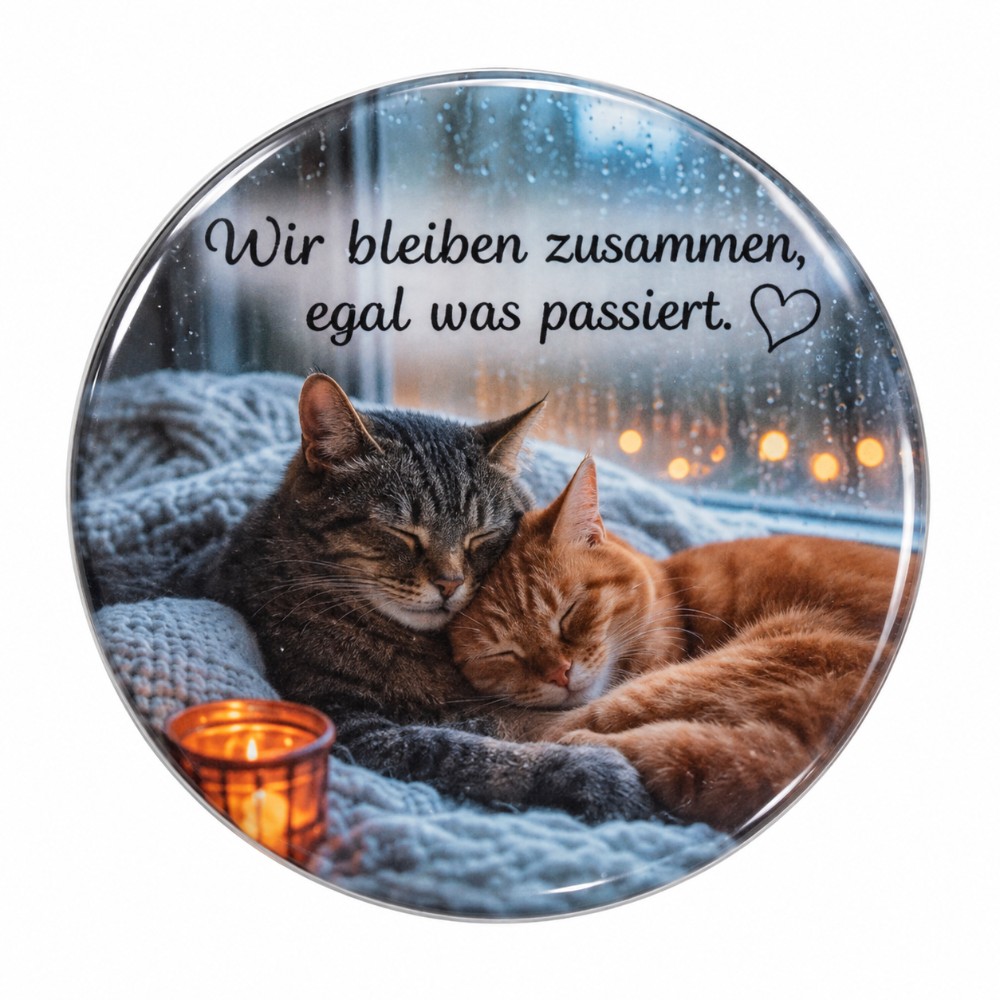 Wir bleiben zusammen, egal was passiert – Personalisierter NFC-Liebessticker mit kuschelnden Katzen