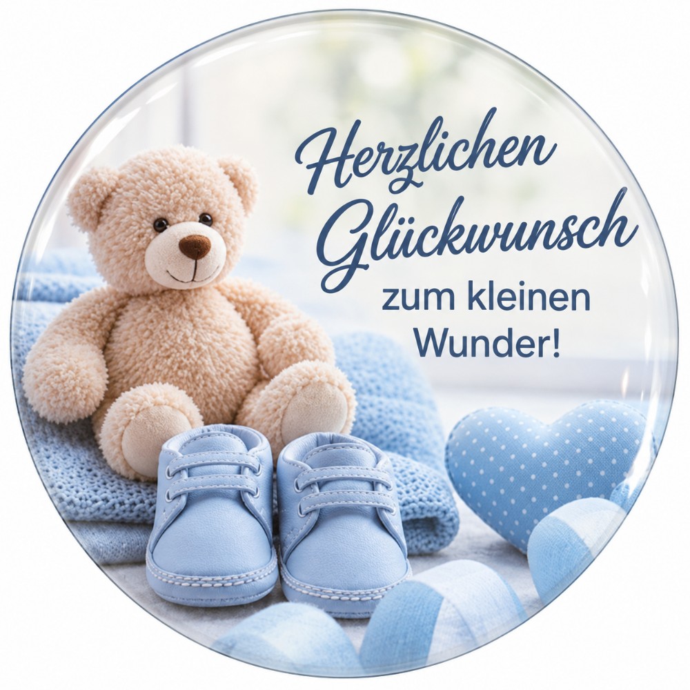 Herzlichen Glückwunsch zum kleinen Wunder! - personalisierbarer NFC-Sticker in Blau zur Geburt