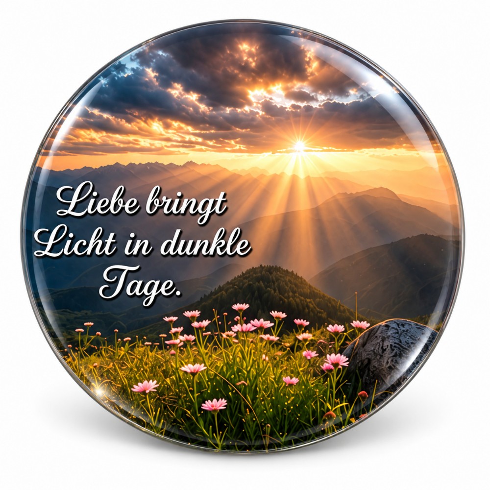 Liebe bringt Licht in dunkle Tage – Personalisierter NFC-Liebessticker mit Bergsonnenaufgang
