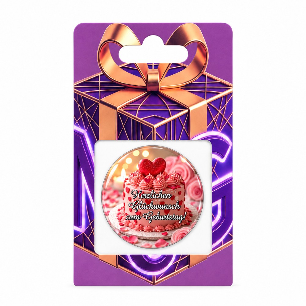 Herzlichen Glückwunsch zum Geburtstag – Personalisierbarer NFC-Geburtstagssticker mit rosa Herztorte