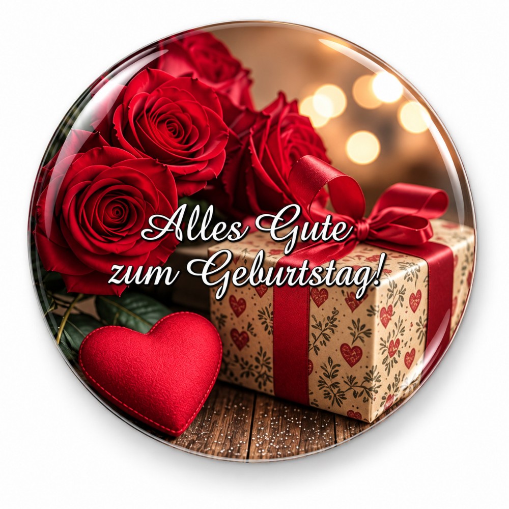 Alles Gute zum Geburtstag – Personalisierbarer NFC-Geburtstagssticker mit roten Rosen, Geschenk und Herz