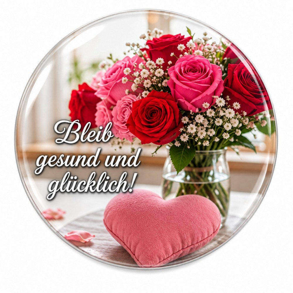 Bleib gesund und glücklich – Personalisierbarer NFC-Sticker mit roten und rosa Rosen